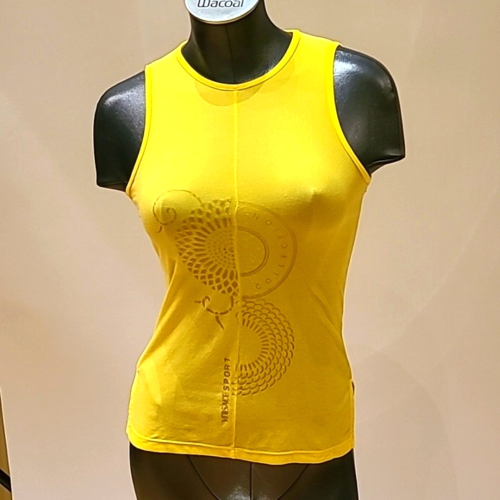 Versace sport bright yellow stretchy top with unique logo size small